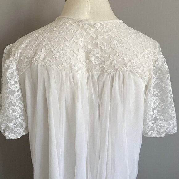 Vintage 60s White Double Layered Semi-Sheer Chiffon Robe Peignoir - M/L - Picture 8 of 12